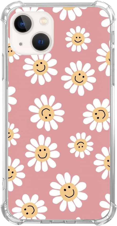 Indie Smile Face Flower Daisy Power Phone Case Compatible with iPhone 13, Hippie Retro 90s Pink Aesthetic Case for Girls Boys Women Men, Unique Tr...