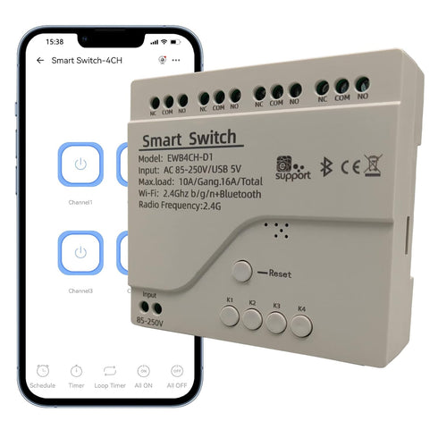 Jane Eyre eWeLink 4 Channels Wireless Smart Switch USB 5V/AC85V-250V Smart WiFi Relay Switch Module with Housing, Using Bluetooth Networking, for ...