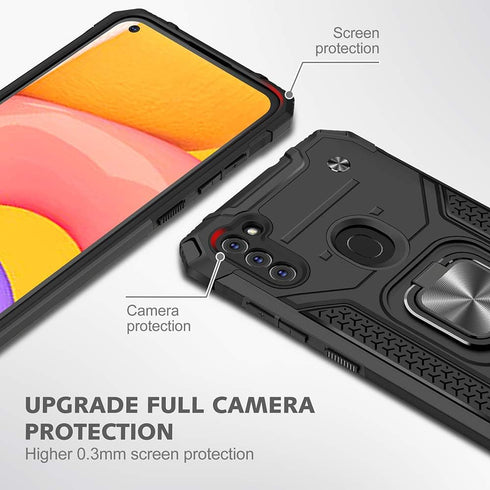 for Samsung A11 Phone Case with Screen Protector, Hard Rubber Bumper with 360° Rotation Ring Kickstand Cases for Samsung Galaxy A11 (Black)...