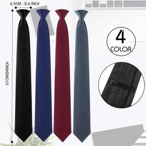 Bencailor 4 Pcs 24 Inch Men's Clip-on Ties Solid Color Men's Tie Pretied Clip on Ties for Men Men's Clip on Necktie Men's Button Ties(Black, Charc...