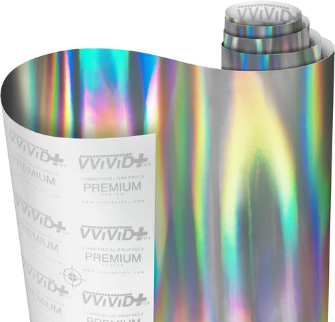 VViViD Silver Holographic Chrome Vinyl Wrap Rainbow Finish Roll DIY Air-Release Adhesive Film (1ft x 5ft)...