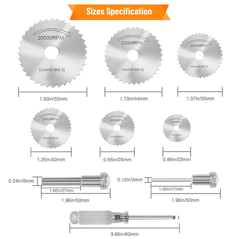 Cutting Wheel Set for Drills Rotary Tool, 8Pcs HSS Rotary Drill Saw Blades Steel Saw Disc Wheel Cutting Blades with 1/8" Straight Shank Mandrel, o...