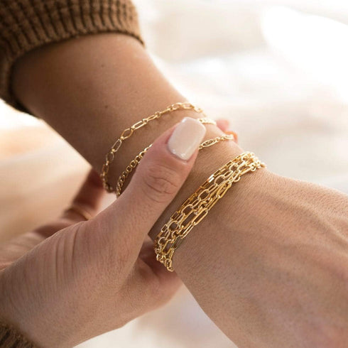 14K Gold Filled Stainless Steel Paperclip Chain Bracelet for Women, 7.5” Rectangle Link Bracelets, Waterproof and Never Tarnish...