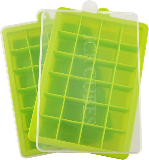 Ice Cube Tray, Silicone Square Ice Trays Easy Release Stackable Ice Cube Mold with Removable Lid, 24 Cavity (2 Pack, Green)...