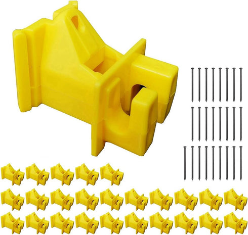 25 Pack Electric Fence Wood Post, Nail on Insulators, Nail In Insulators, 1-1/2 Inch Extender Wood Post Insulators with Nails - Yellow (25 Pack)...