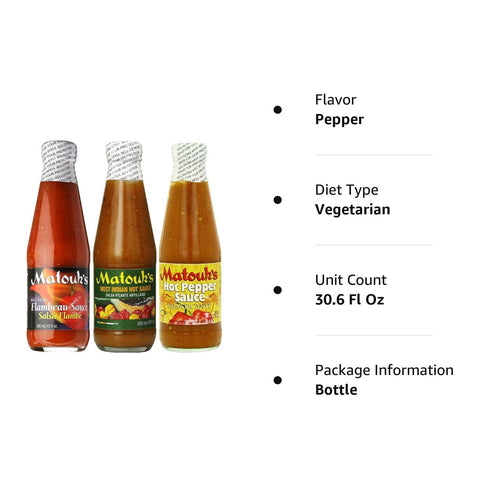 Matouk's Flambeau West Indian and Hot Pepper Sauce 10 Ounce Variety Pack of 3...