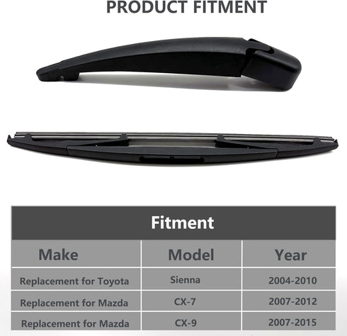 Replacement for Toyota Sienna 2004-2010 / Mazda CX-7 2007-2012 /CX-9 2007-2015 Rear Wiper Arm and Wiper Blade, Rear Windshield Wiper Arm & Wiper B...