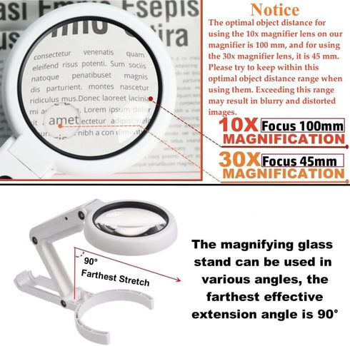 30X 10X Magnifying Glass with Light and Stand, Foldable Handheld Magnifying Glass & 2 Level Dimmable for Macular Degeneration, Seniors Reading, Cl...