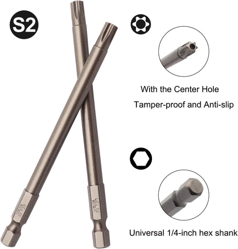 T30 security torx bits tamper proof 10Pcs, 100mm / 4inch 1/4inch hex shank magnetic screwdriver star bits for power screwdriver impact driver...