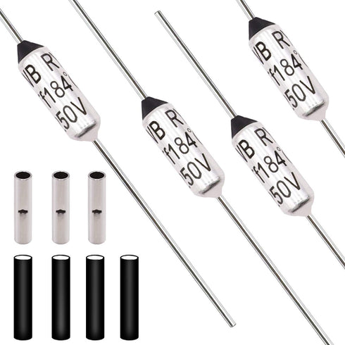Tnisesm 10 Pcs 184 C Metal Thermal Cutoffs Thermal Fuse 10A 250V with Non-Insulated Butt Connectors(22-18 AWG) for Motor Transformer Electric Indu...