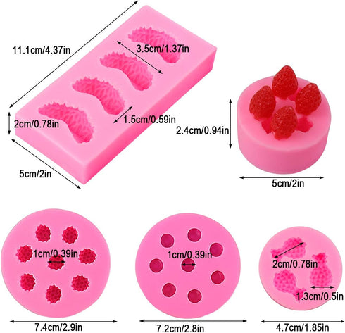 5Pcs Fruit Shaped Jelly Molds, 3D Mini Pineapple Strawberry Orange Blueberry Mulberry Candle Silicone Fruit Mold for Cupcake Decorating, Soap, Cho...