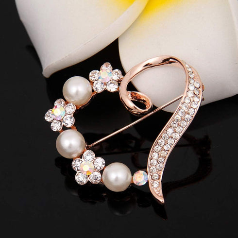 Heart Brooch For Women Cluster Pave Clear Crystal Love Heart Pearl Brooch Pin Wedding Party Clothes Accessories...
