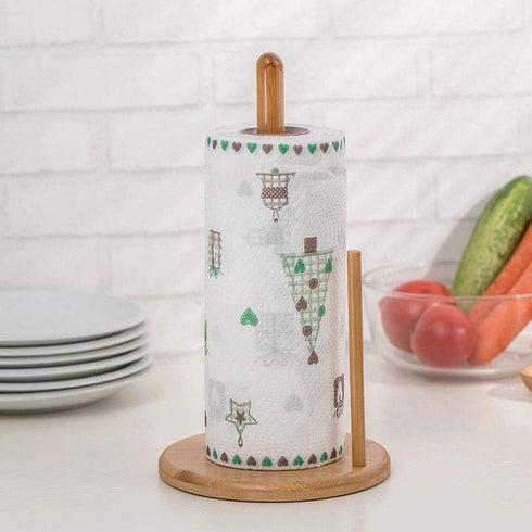 Wood Paper Towel Holder, Wooden Paper Towel Holder Countertop with Wooden Base, Kitchen Roll Holder Paper Towel Stand Countertop & Roll Organizer ...