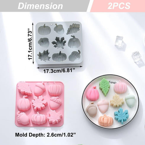 OURASHERO 2 Pack Fall Harvest Thanksgiving Chocolate Molds Autumn Pumpkin Acorn Maple Leaves Silicone Molds Fall Candy Resin Baking Mold Soap Mold...