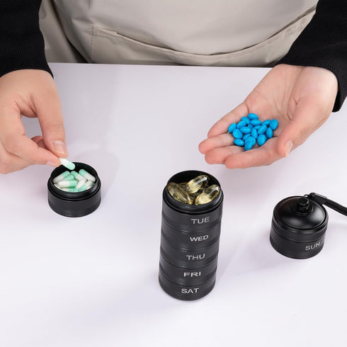 Pill Organizer Weekly - Metal Waterproof Travel Pill Box, 7 Day Large Aluminum Alloy Pill Container, Portable Pill Case for Vitamin, Medicine, Sup...