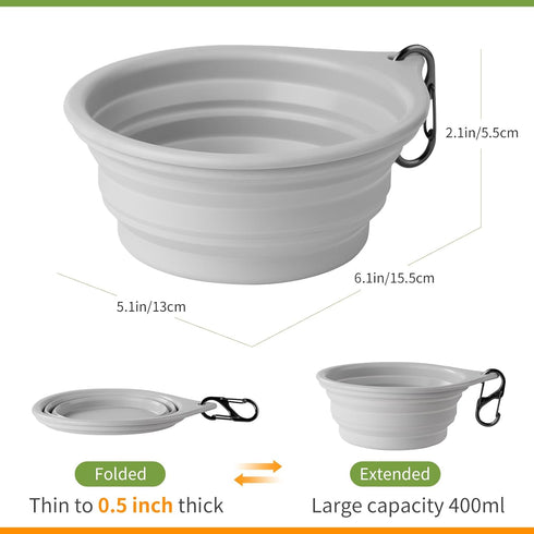 Dog Bowl Pet Travel Collapsible Bowls 2 Pack, Portable Foldable Cats Dogs Water Dish Puppy Bowl for Walking Parking Traveling, Silicone One-Piece ...