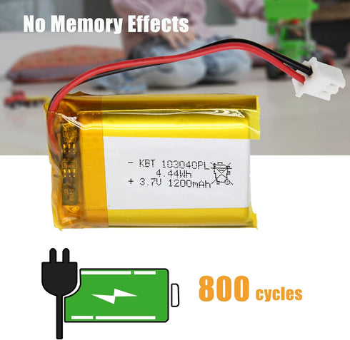 KBT 3.7V 1200mAh Li-Polymer Battery: 103040 Lipo Rechargeable Lithium-ion Replacement Batteries with JST Connector...