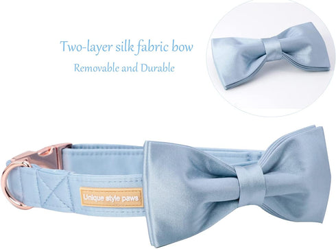 Unique style paws Dog Collar, Blue Silk Dog Collar with Bow, Soft Bowtie Adjustable Pet Collar Gift for Female or Male X-Large Dogs...