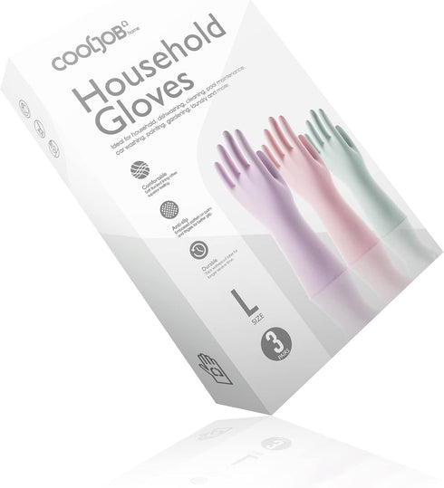 COOLJOB 3 Pairs Reusable Rubber Gloves for Dishwashing Cleaning Bleaching, Grippy Latex Dish Washing Gloves with Flocked Cotton Liner, Water Resis...