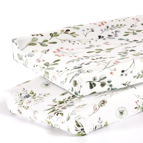 Stretch Ultra Soft Jersey Knit Changing Pad Cover Set 2 Pack, Change Table Pad Covers Fit 32"/34" x 16" Pads Safe and Snug, Stylish Watercolor Ros...