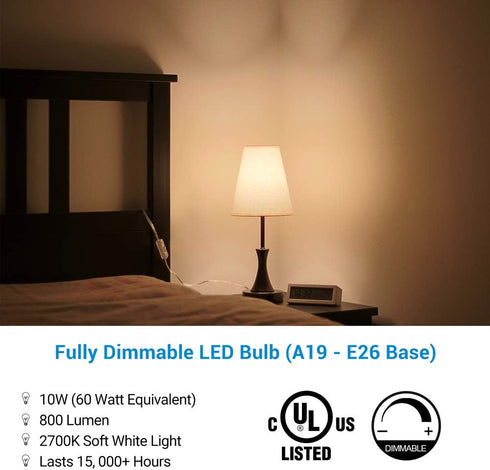DEWENWILS 8-Pack Dimmable LED A19 Light Bulb, Soft White Light with Warm Glow, 800 Lumen, 2700K, 10W (60 Watt Equivalent), E26 Medium Screw Base, ...