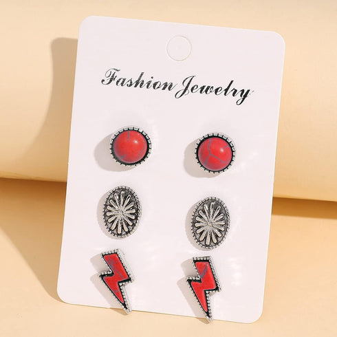 Western Turquoise Lightning Bolt Stud Earrings Natural Green Stone Thunder Flash for Women Cowgirls Punk Party Statement Jewelry...