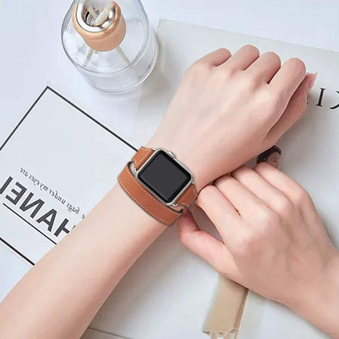 Bestig Bands Compatible with Apple Watch Band 40mm 41mm 38mm 42mm(Series 10) Women Men, Genuine Leather Double Tour Designed Slim Thin Strap for i...