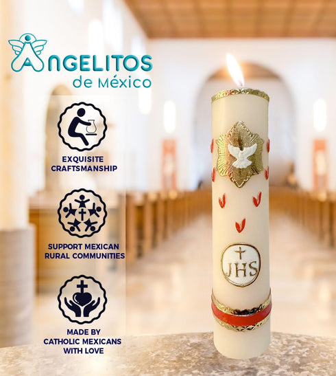 Seven Gifts with Dove JHS Holy Spirit Candle Vela de Los Siete Dones con Paloma Espiritu Santo...