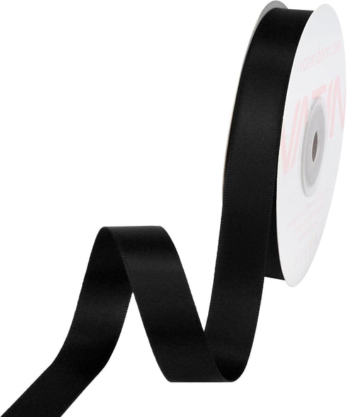 VATIN Double Face Black Satin Ribbon 5/8" Continuous 25 Yards,Black Polyester Fabric Ribbon use for Bows Bouquet, Gift Wrapping, Floral Arrangemen...