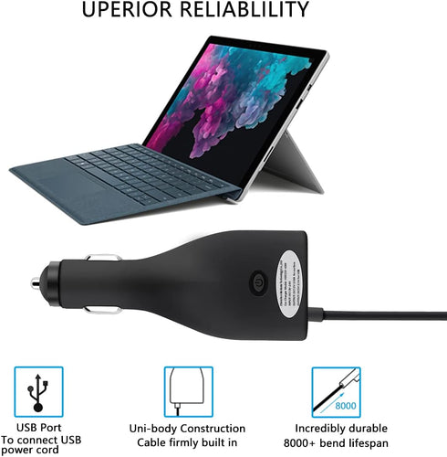 Surface Car Charger, 42W 12V 2.58A Power Supply for Microsoft Surface Pro 3/Pro 4/Pro 5/Pro 6, Surface Book, Surface Go, Surface Laptop with 5V 2....