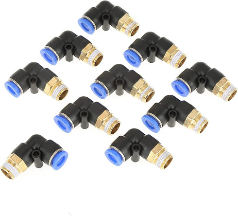 Push in Joint Pneumatic Connector, 10 pcs 8mm G1 push in anslutningar 90 Degree Male Thread Quick Fittings Push to Connect Lock Elbow Pipe L Shape...