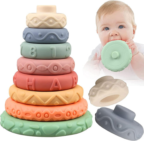 8 Pcs Stacking Rings Soft Toys for Babies 6 Months and up Old Girls Boys - Toddlers Sensory Educational Montessori Baby Blocks - Developmental Tee...