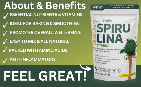 Organic Spirulina Powder 8 oz (226 g) for Immune Support and Antioxidants, Organic. Natural. Non-GMO. Gluten-Free. Nutrient Dense Superfood Supple...
