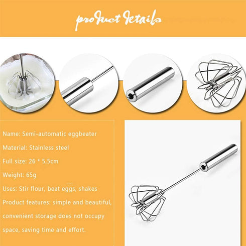 Stainless Steel Egg Whisk, Hand Push Rotary Whisk Blender, Versatile Milk Frother, Hand Push Mixer Stirrer for Blending, Whisking, Beating & Stirr...