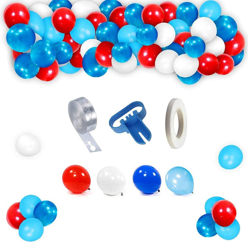 Balloon Garland Arch Kit-Blue, Red, White with Strip Tape, Blue Knotting Device, White Ribbon for Boy Party, Wedding,Birthday Party Decoration Gif...