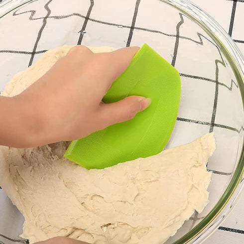 Dough Scraper Bowl Scraper Bread Cream Cake Pizza Cutter Bench Scraper- Flexible Plastic Multi-Function Kitchen tools, 2 Piece White-Green...