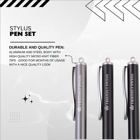 The Friendly Swede Mesh Tip Stylus Pen for Touchscreen — 3-Pack Micro-Knit Capacitive Stylus Pen for iPad & iPhone with 3 Replaceable Fiber Tips, ...