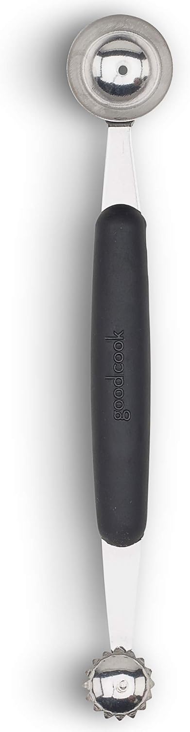 GoodCook Touch Stainless Steel 2-in-1 Melon Baller and Fruit and Veggie Corer Scoop, Silver/Black...