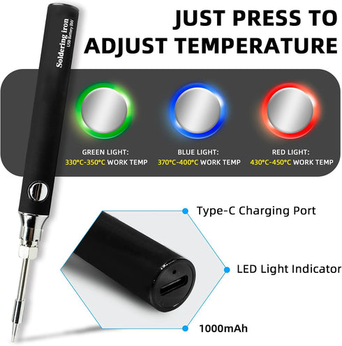 Cordless Soldering Iron Kit - Portable USB Solder Iron with 1000mAh Rechargeable Soldering Kit for Electronics, Appliance Repair, DIY...