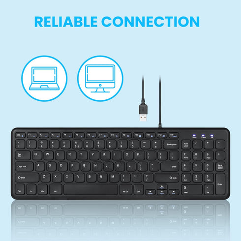 Perixx PERIBOARD-213U Wired Silent USB Scissor Keyboard - 14.45x4.76x0.70 Inches Compact Design with Number Pad - Black - US English (PB-213BUS-11...