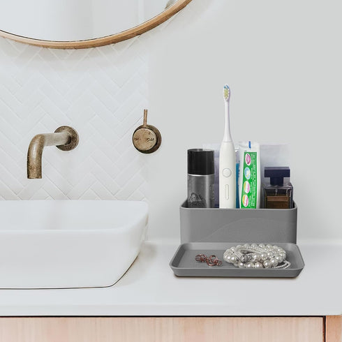 Toothbrush and Toothpaste Holder for Bathroom Countertop, 6 Compartment Silicone Cosmetics Storage Organizer, Makeup Bin, Vanity Caddy, Vanitry Tr...