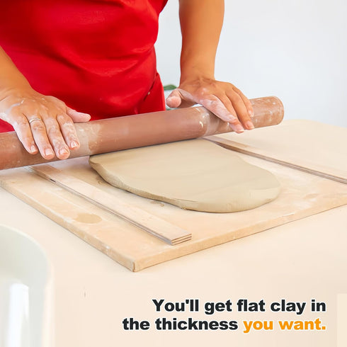 Pottery Rolling Pin Set - 10 Pieces in 5 Sizes with Wooden Guides for Polymer Clay and Pottery | Premium Pottery Teaching Tools with Thickness Mea...