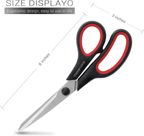 Scissors 8" Multipurpose Right/Left Handed Titanium Coated Sturdy Sharp Scissors for Office Home School Students...