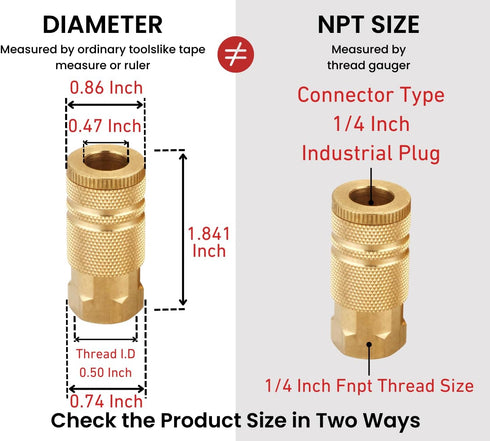 Air Hose Fittings Quick Connect Brass Air Coupler and Plug Kit, Industrial Type D, 1/4-Inch NPT Air Compressor Fittings, 7 Piece...