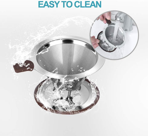 Pour Over Coffee Dripper, Reusable Paperless Coffee Filter,Professional Stainless Steel Drip Cone Brew Coffee Strainer,Upgraded Double Micro Mesh ...