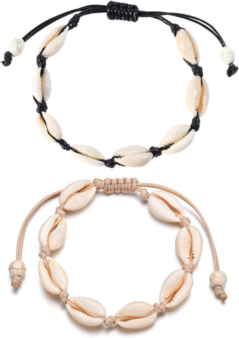 COLORFUL BLING 2 Pieces Handmade Boehmia Natural Cowrie Shell Anklet Seashell Ankle Bracelet Boho Beads Hawaii Foot Jewelry...