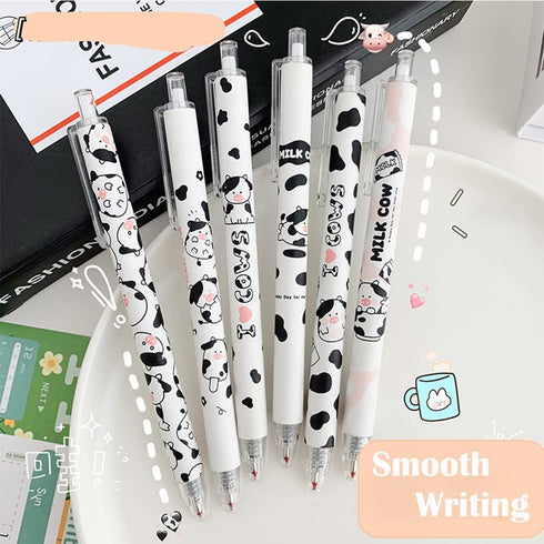 12 Pcs Cute Cow Pen, 0.5mm Black Retractable Gel Ink Pens, Cartoon Gel Ink Pens Set, Cow Print Pens Kawaii for Office School Supplies, Gifts for B...