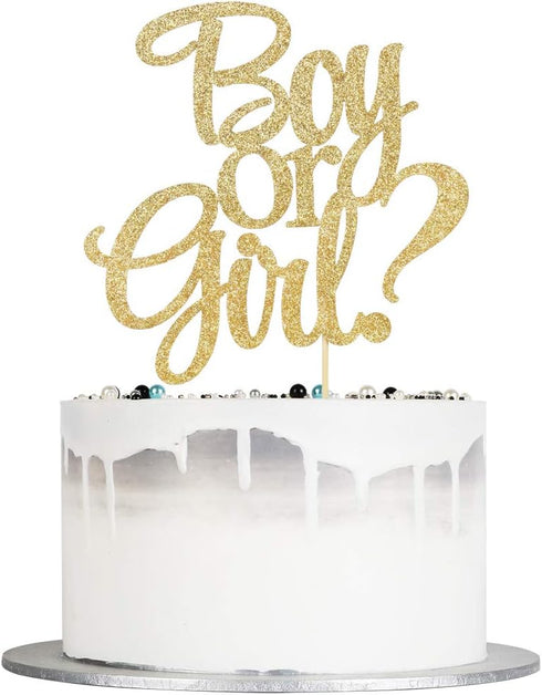 Boy or Girl Cake Topper - Glitter Baby Shower Party Decorations Supplies (Gold)...