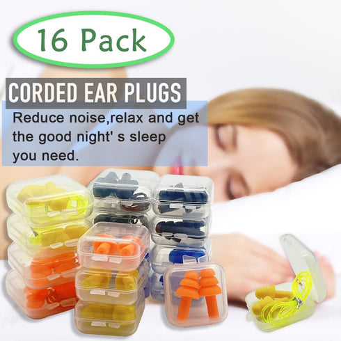 Ear Plugs for Sleeping,16 Pairs Noise Canceling Soft Reusable Silicone Earplugs Waterproof Noise Reduction Earplugs for Concert,Swimming,Study,Lou...