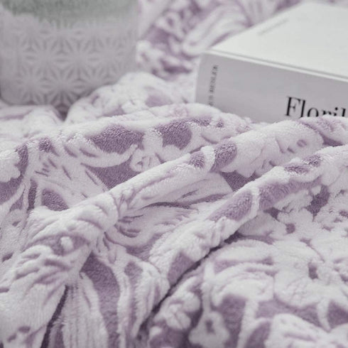 FY FIBER HOUSE Flannel Fleece Throw Blanket Super Soft Lightweight Microfiber with Flower Print for Couch, 50"X60", Lavender...